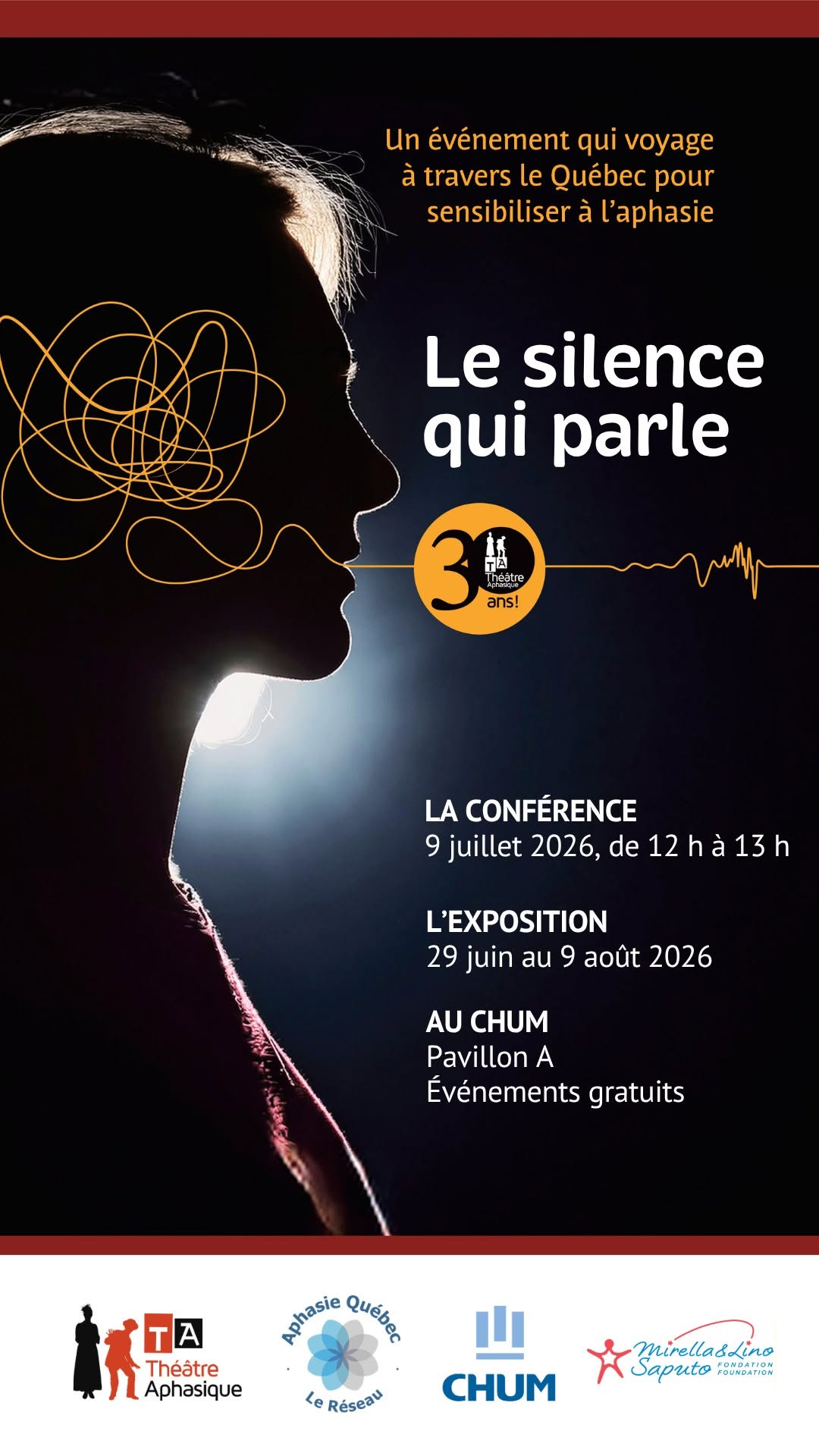 Venez découvrir gratuitement une exposition sur l’aphasie, les bienfaits de l’art et 30 ans de création du Théâtre Aphasique! Du 29 juin au 9 août 2026